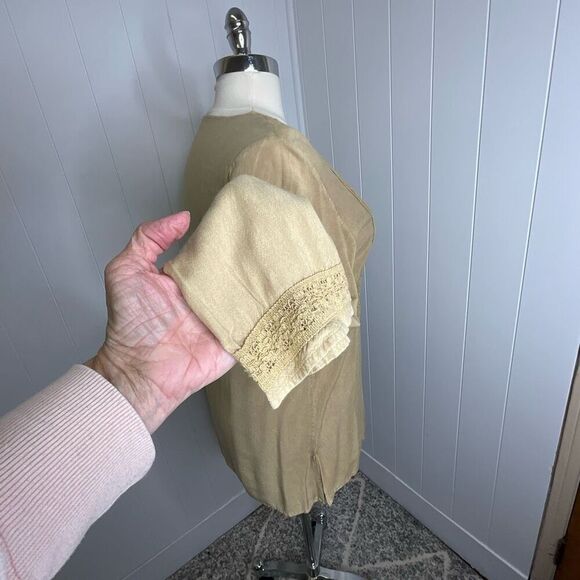 Vintage Fashion Fusion Women’s 1X Plus Tan Embroidered Peasant Tunic Top - Picture 7 of 15